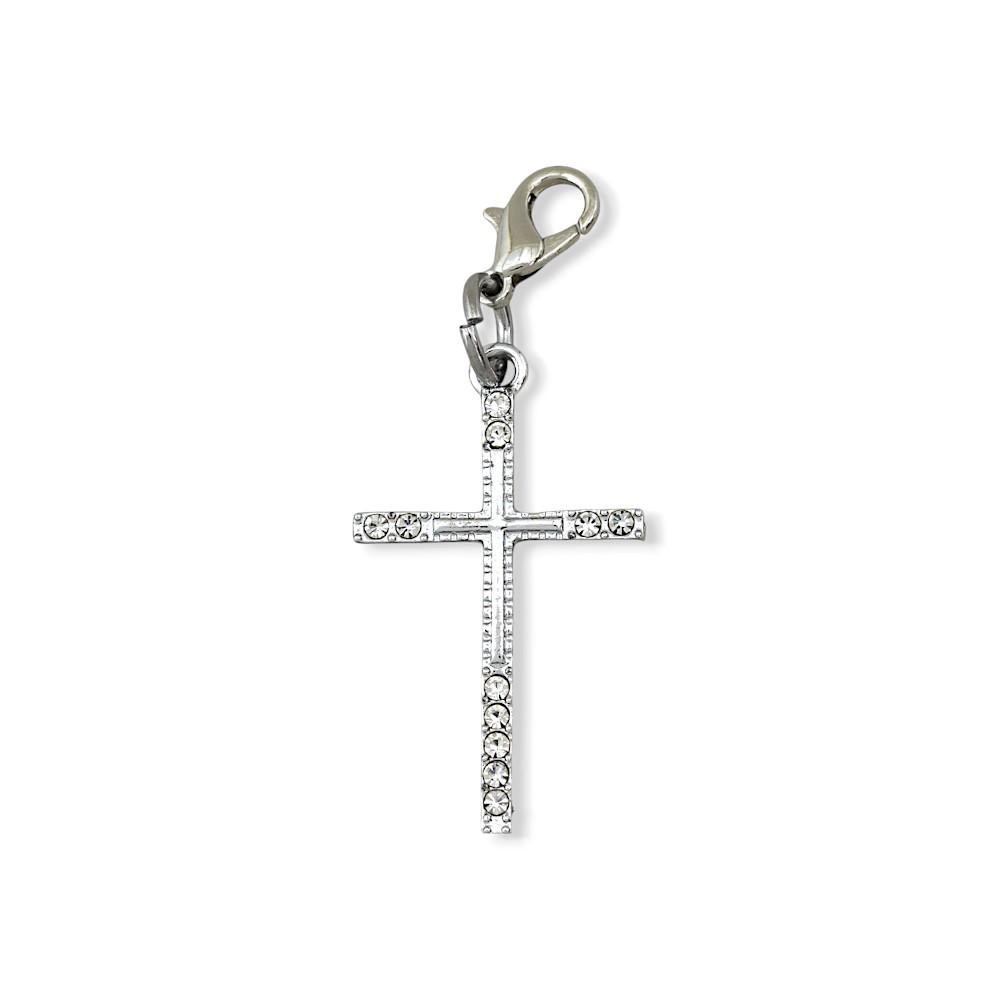 PENDAGLIO CROCE METAL STRASS ARGENTO
